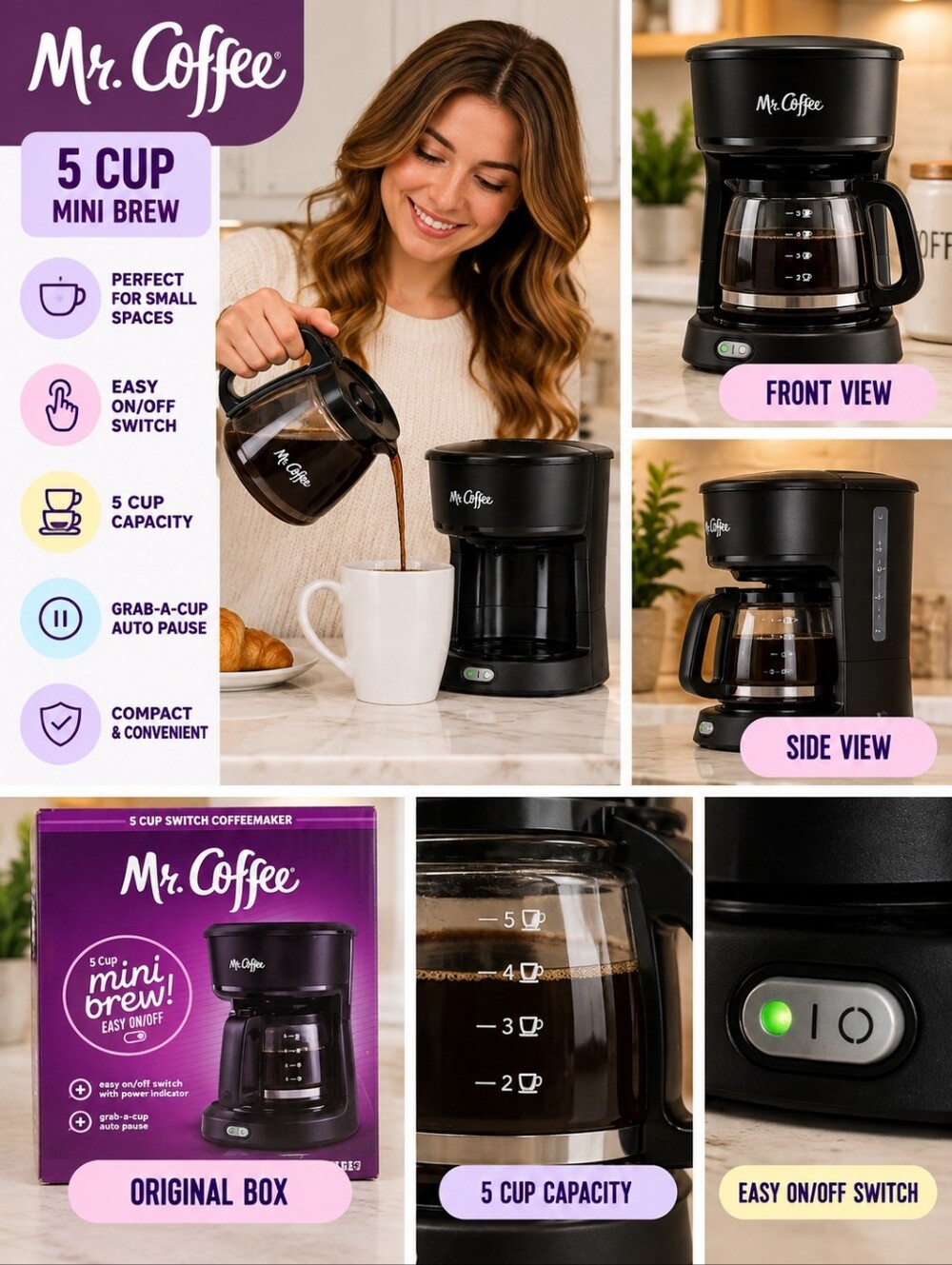 New Mr. Coffee 5 Cup Mini Brew Switch Coffeemaker #22